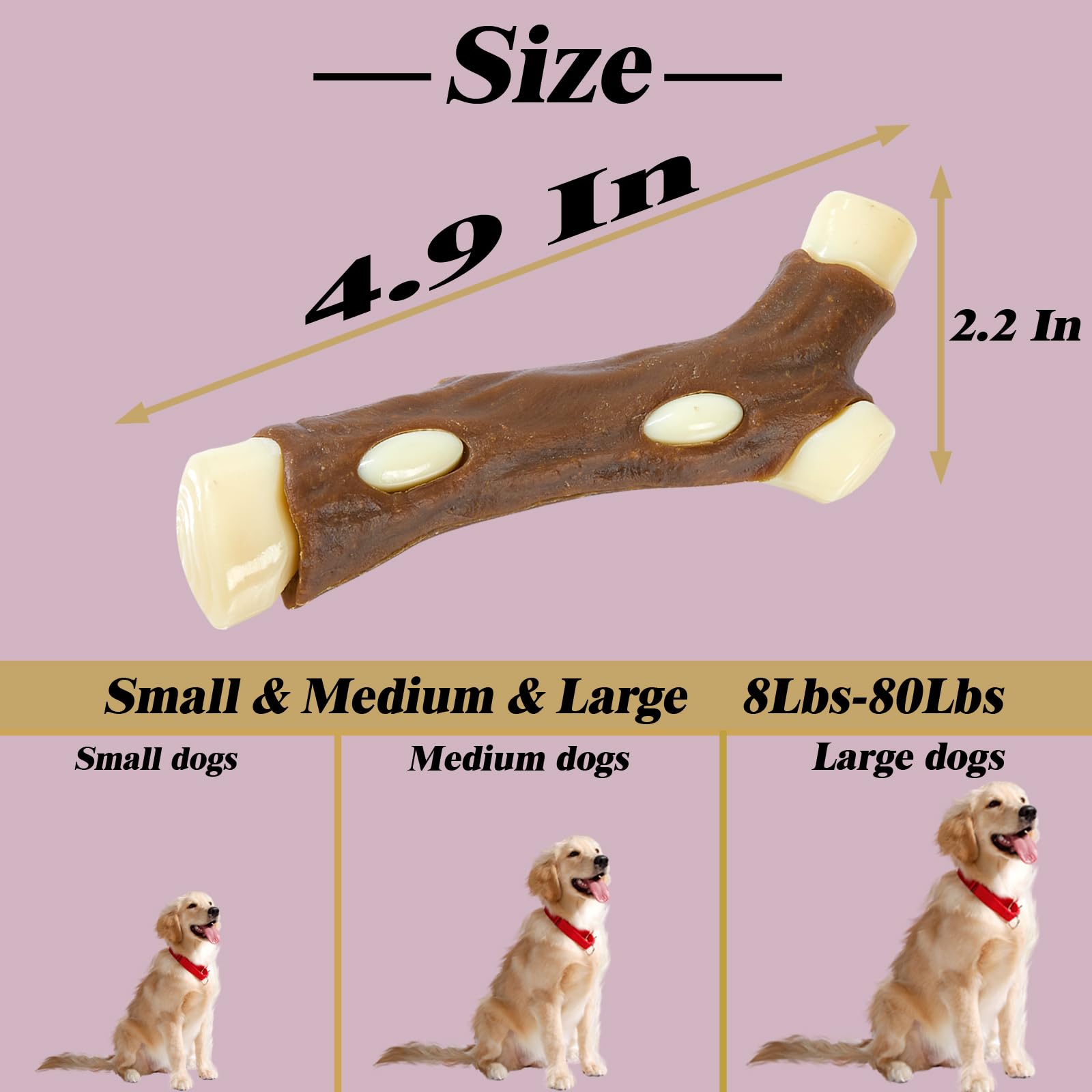 BETTEPROD 4.9-inch bone fits large, medium, and small dogs for versatile use.