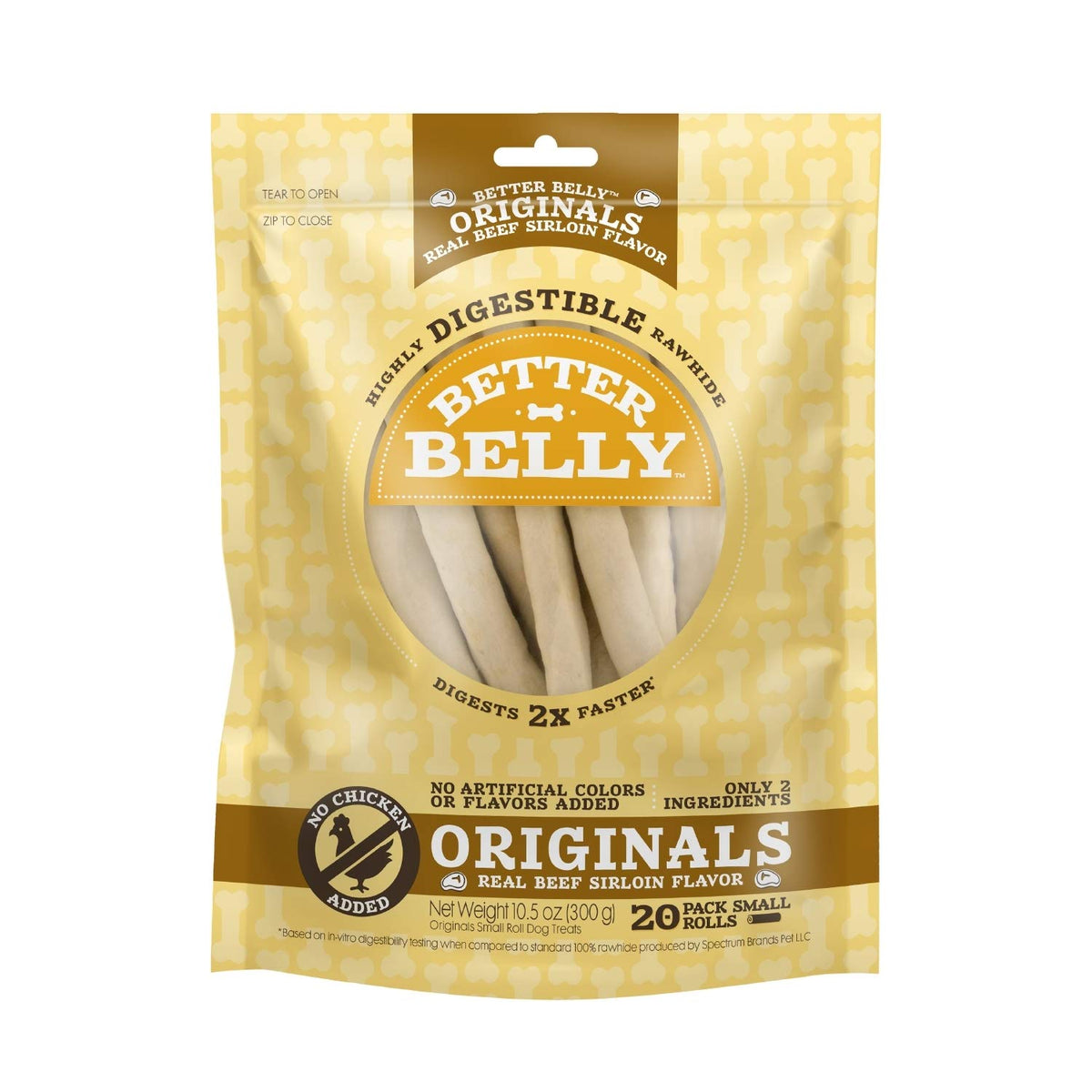Better Belly rollos pequeños de solomillo de res, sabor real para perros.