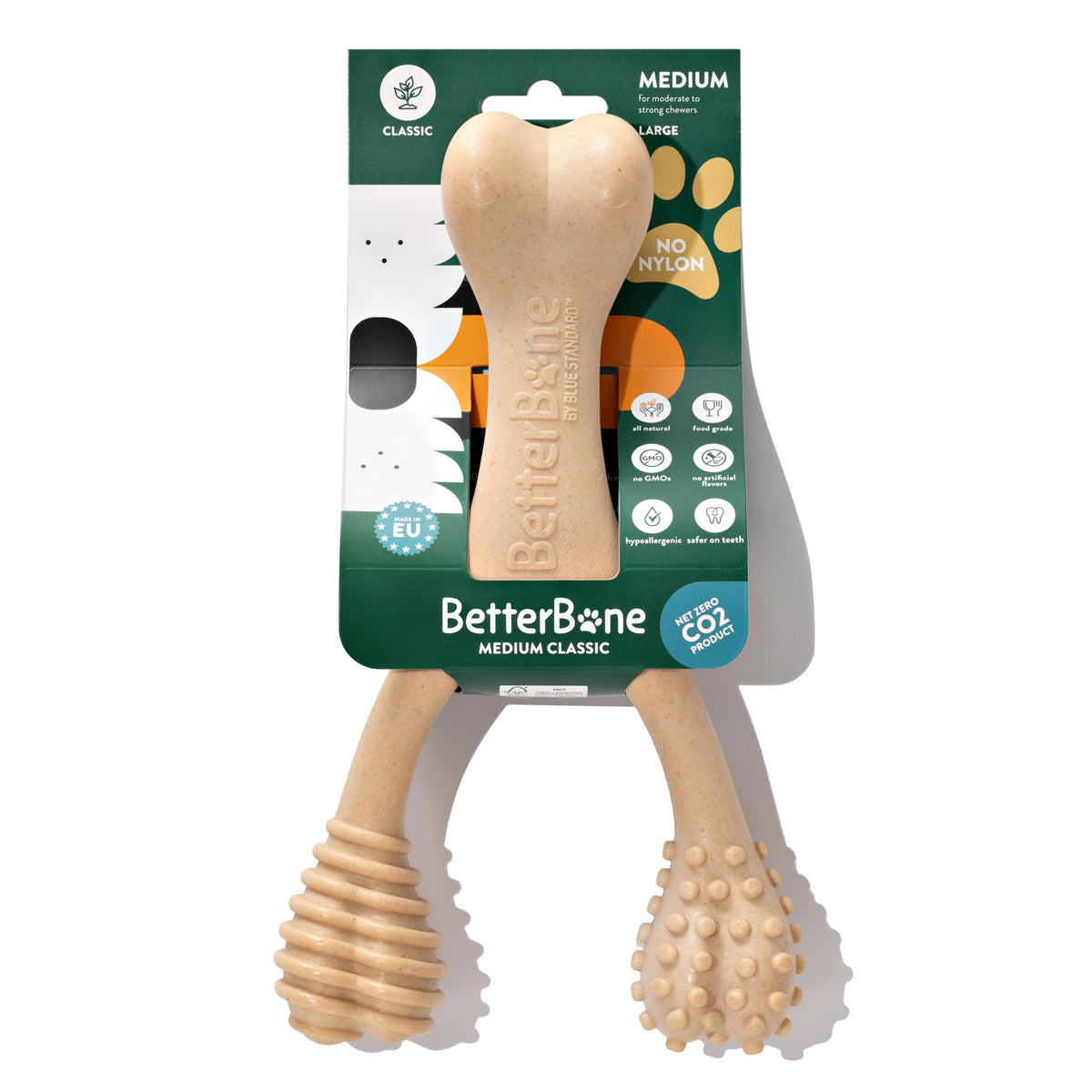 BetterBone medium-density dog chew closeup highlighting durable bite for strong chewers.