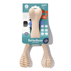 BetterBone Soft Density teething-puppy demonstrates gentle chew support for teething relief.