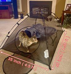 BETYMAN Outdoor Cat Tent open view highlights 360-degree visibility for curious pets.