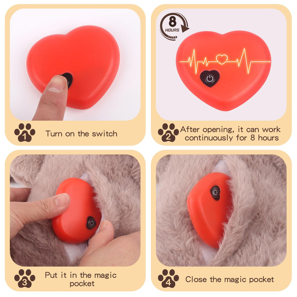 BEVERLYSHARK Heartbeat Toy activated, demonstrating soothing pulse for anxious puppies.