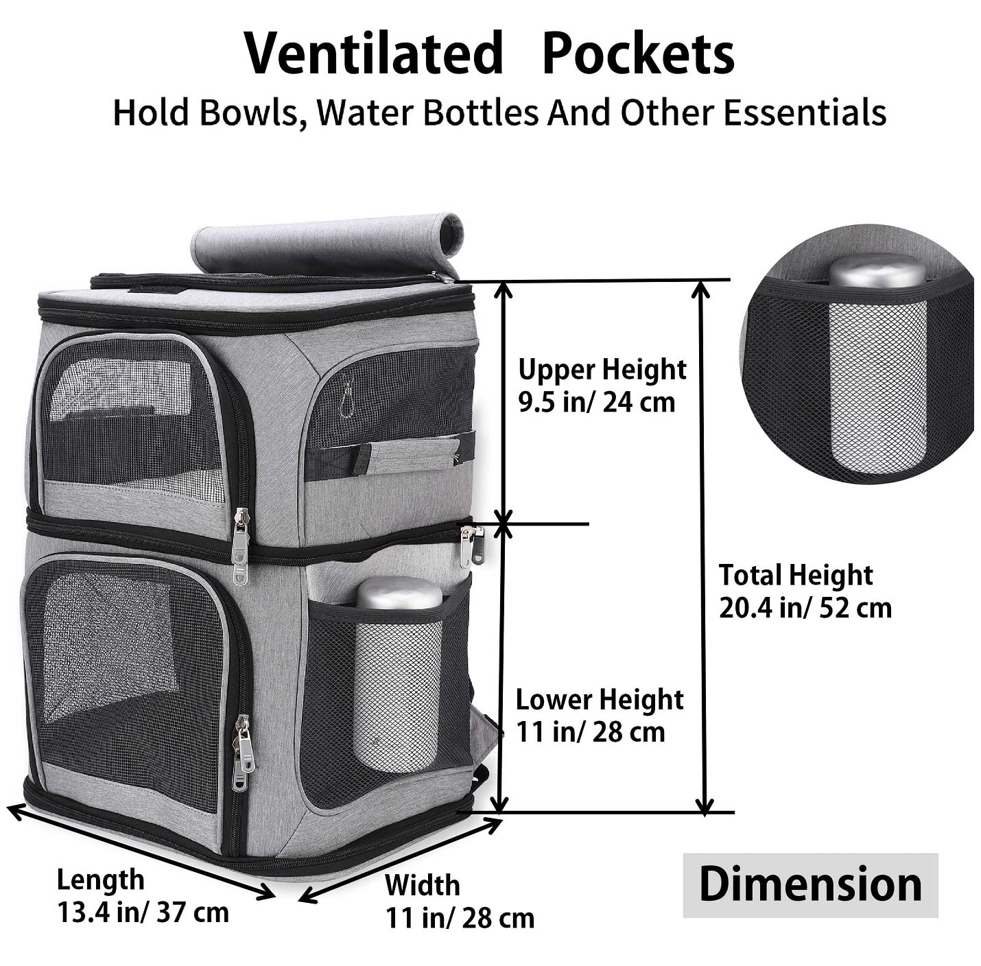 Beviliu Double Cat Carrier back view highlights built-in frame and safety straps.