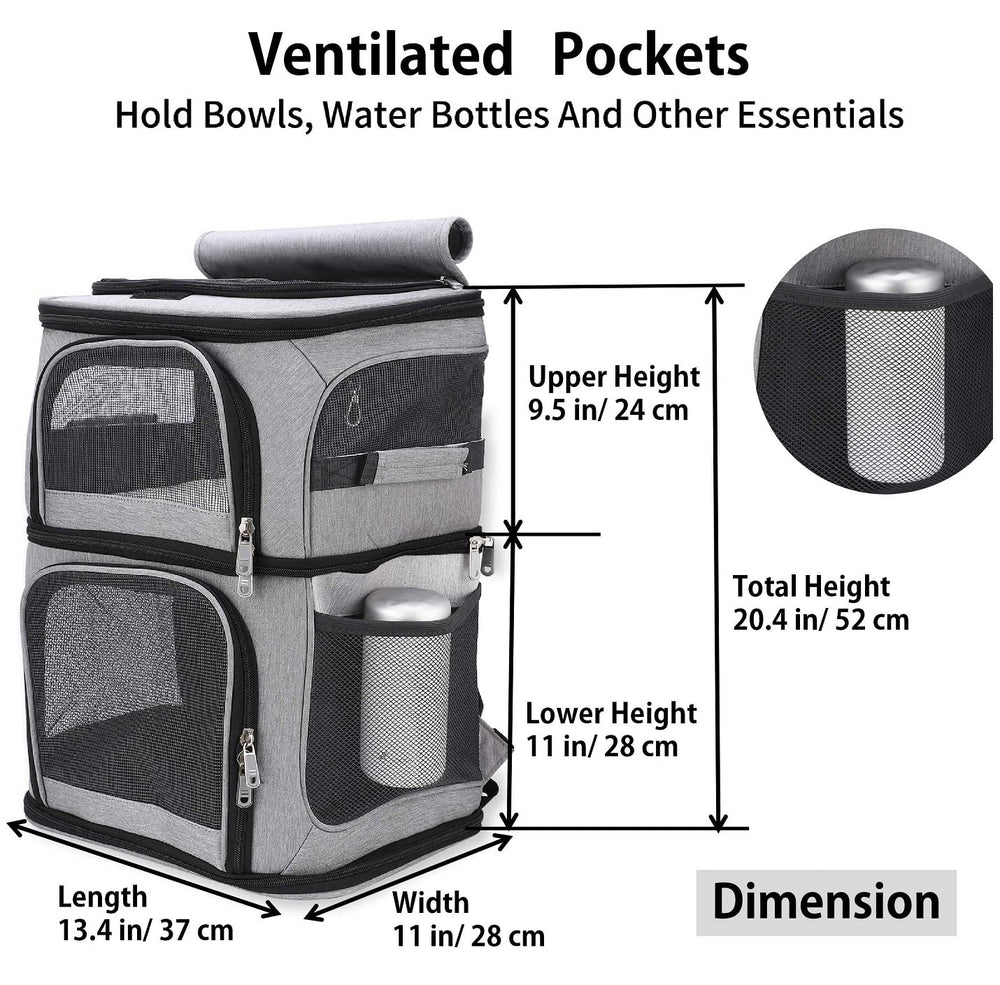 Beviliu Double Cat Carrier back view highlights built-in frame and safety straps.