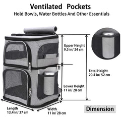 Beviliu Double Cat Carrier back view highlights built-in frame and safety straps.