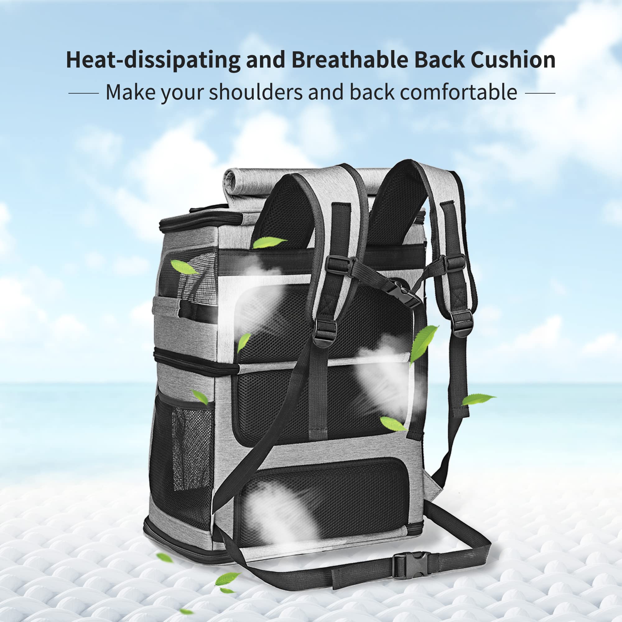 Beviliu Double Cat Carrier ergonomic straps ensure comfortable wear.