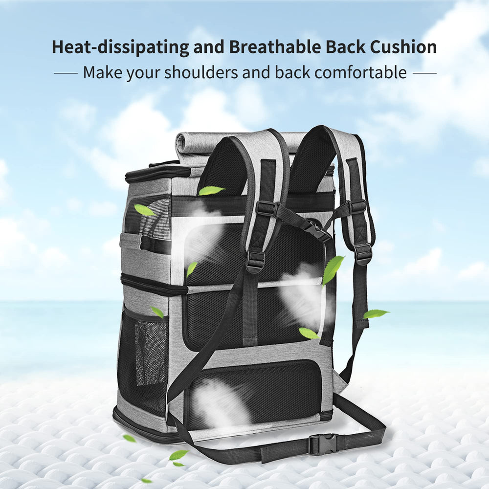 Beviliu Double Cat Carrier ergonomic straps ensure comfortable wear.