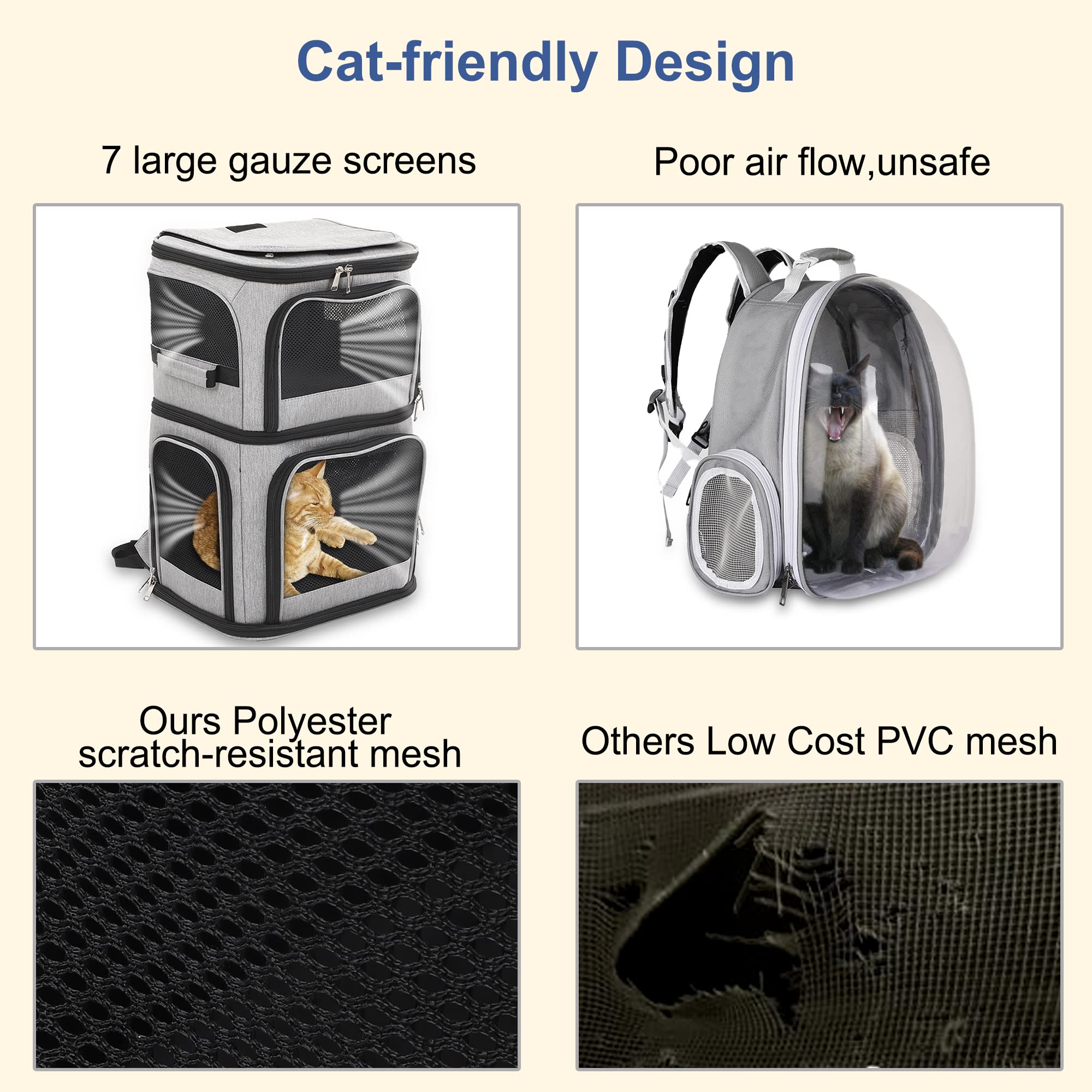 Beviliu expandable cat backpack showing built-in frame support for secure carrying.