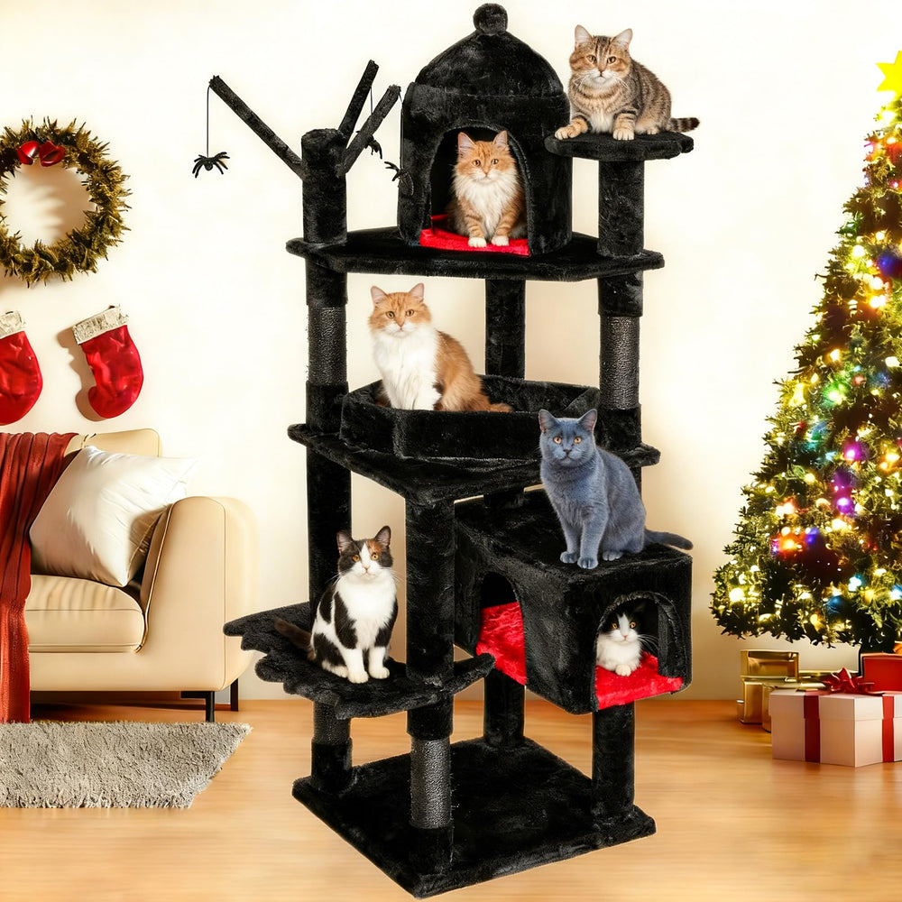 BEWISHOME 63-inch cat tree with 3-tier design for multi-cat play