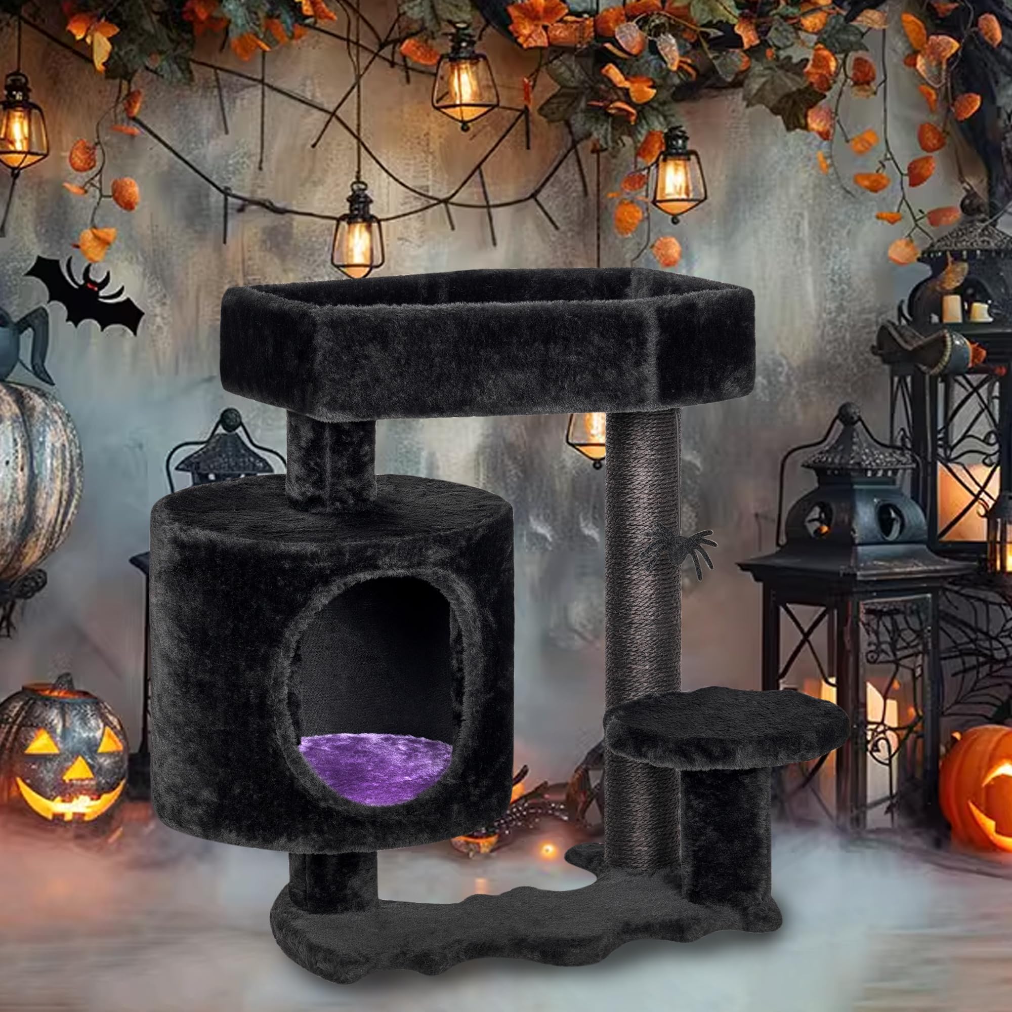 BEWISHOME Gothic cat tree spider toy encourages playful hunting instincts