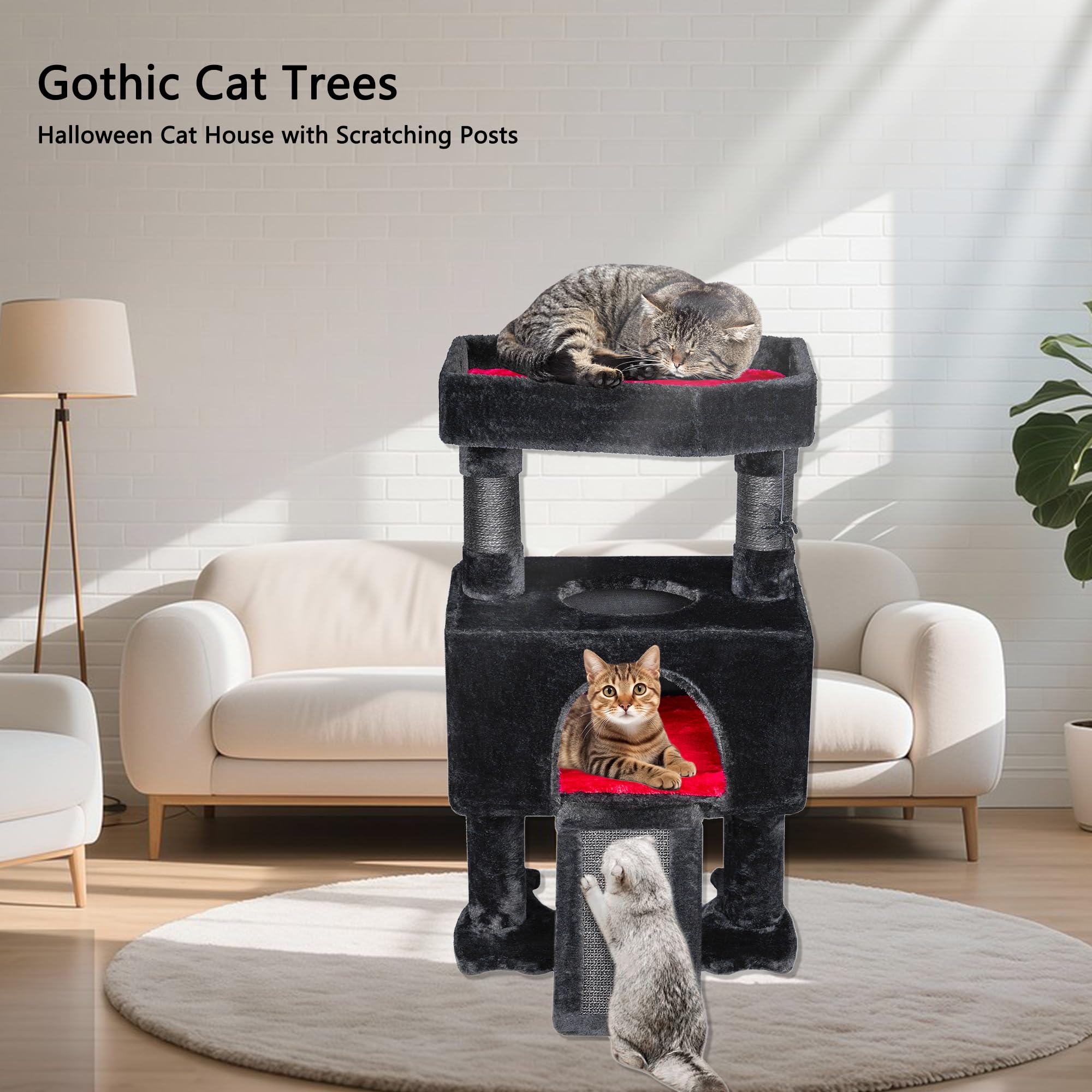 BEWISHOME Cat Tree Tower bat-base stability with gothic flair.