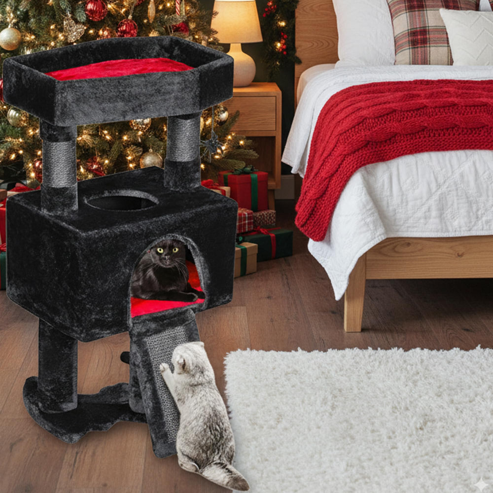 BEWISHOME Cat Tree Tower cat condo provides a private retreat and view.
