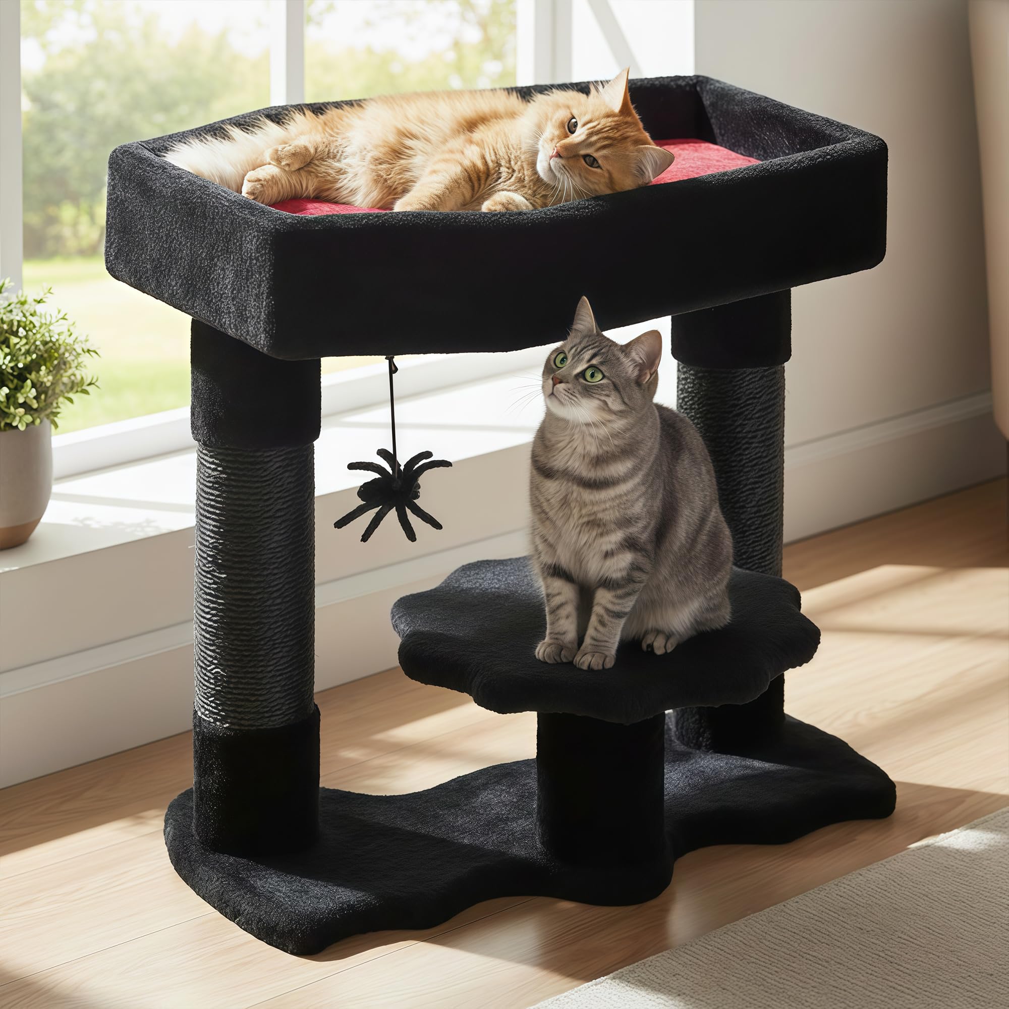 BEWISHOME Cat Tree Tower coffin bed provides a private hideaway for cats to nap.