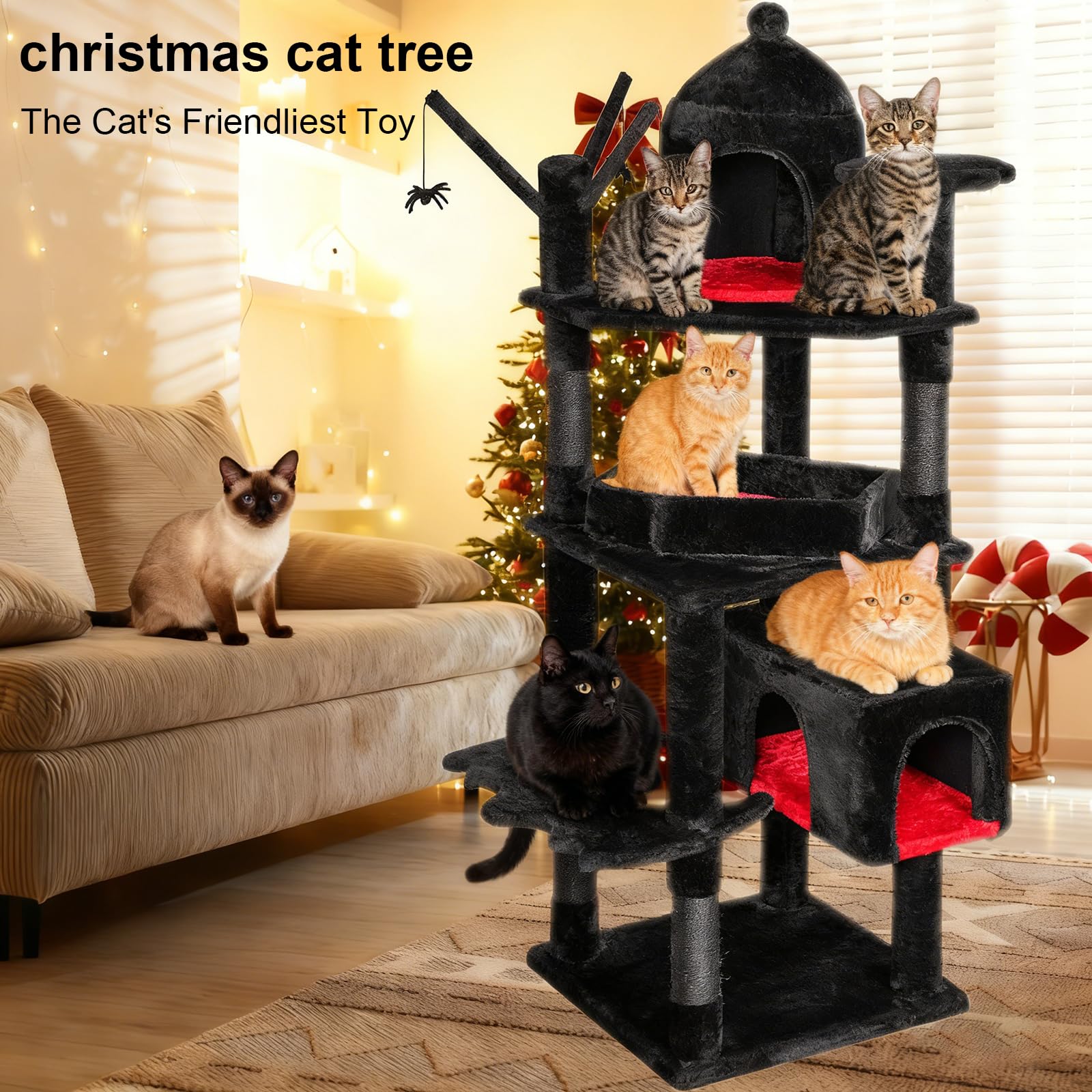 BEWISHOME Gothic cat tree shows sisal posts for satisfying scratching instincts