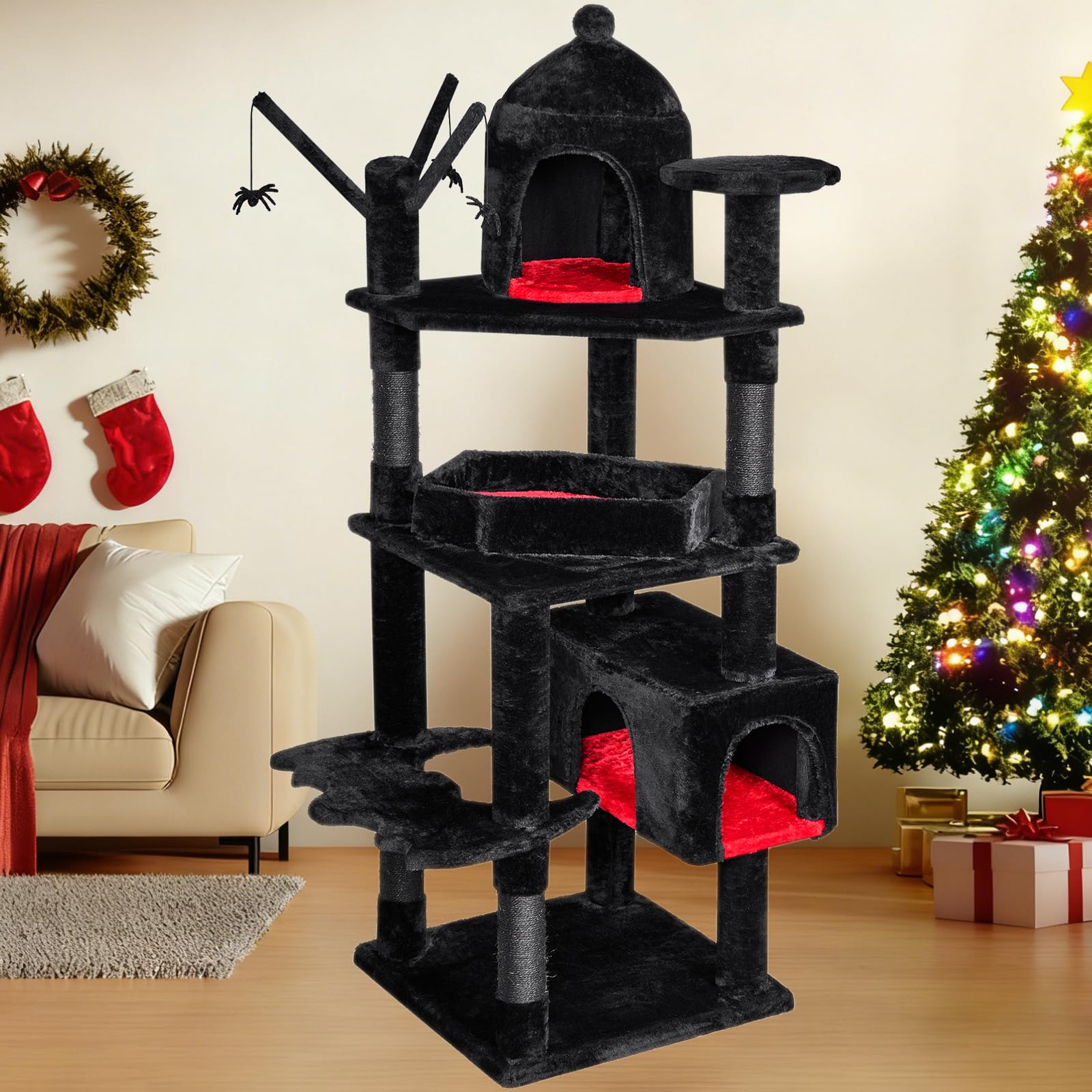 BEWISHOME Gothic cat tree coffin bed offers elevated lounging and comfort