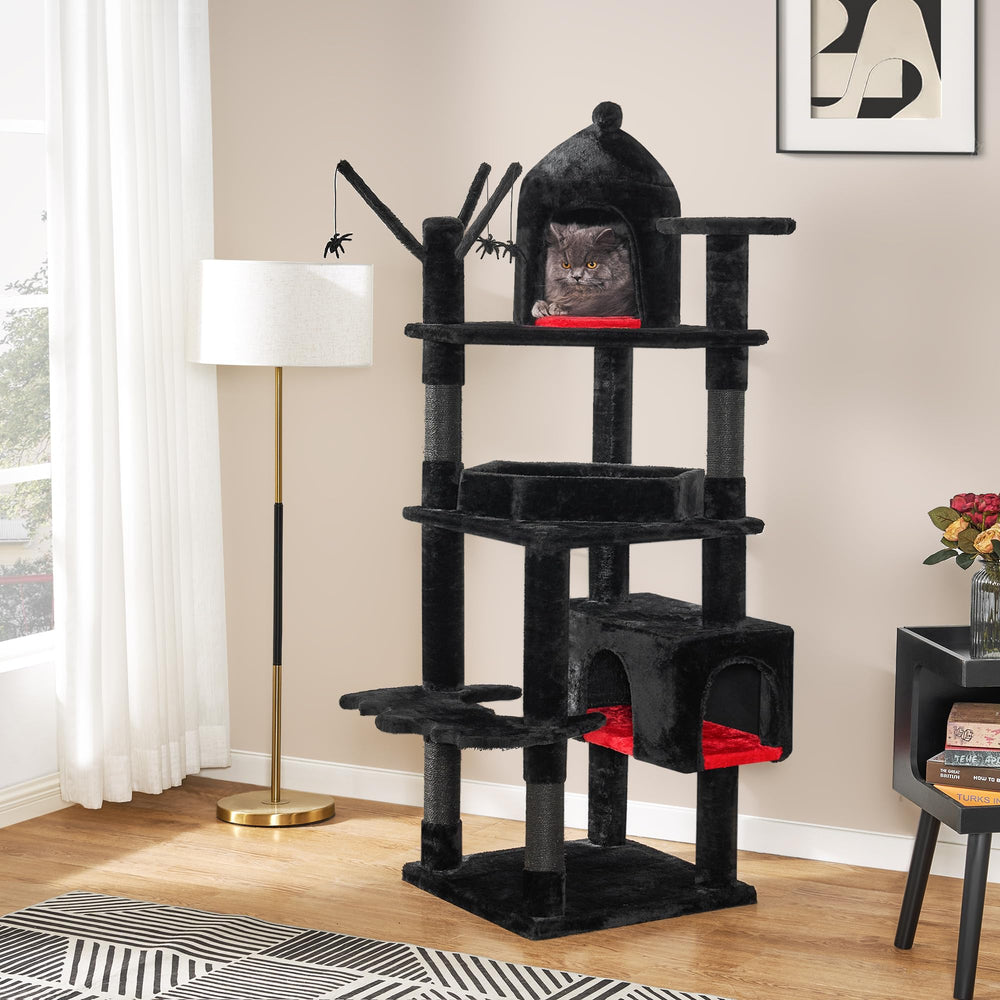 BEWISHOME tall black-and-red cat tree for large cats and dramatic decor