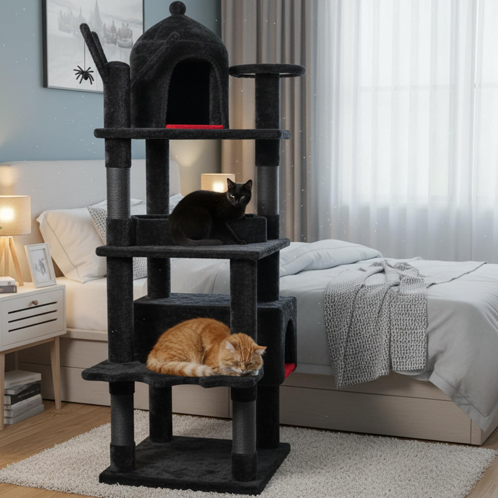 BEWISHOME cat tree with a secure hammock for lounging above the floor
