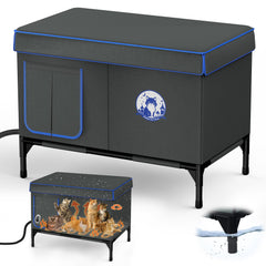 Bexmder heated cat house exterior shows waterproof all-weather protection.