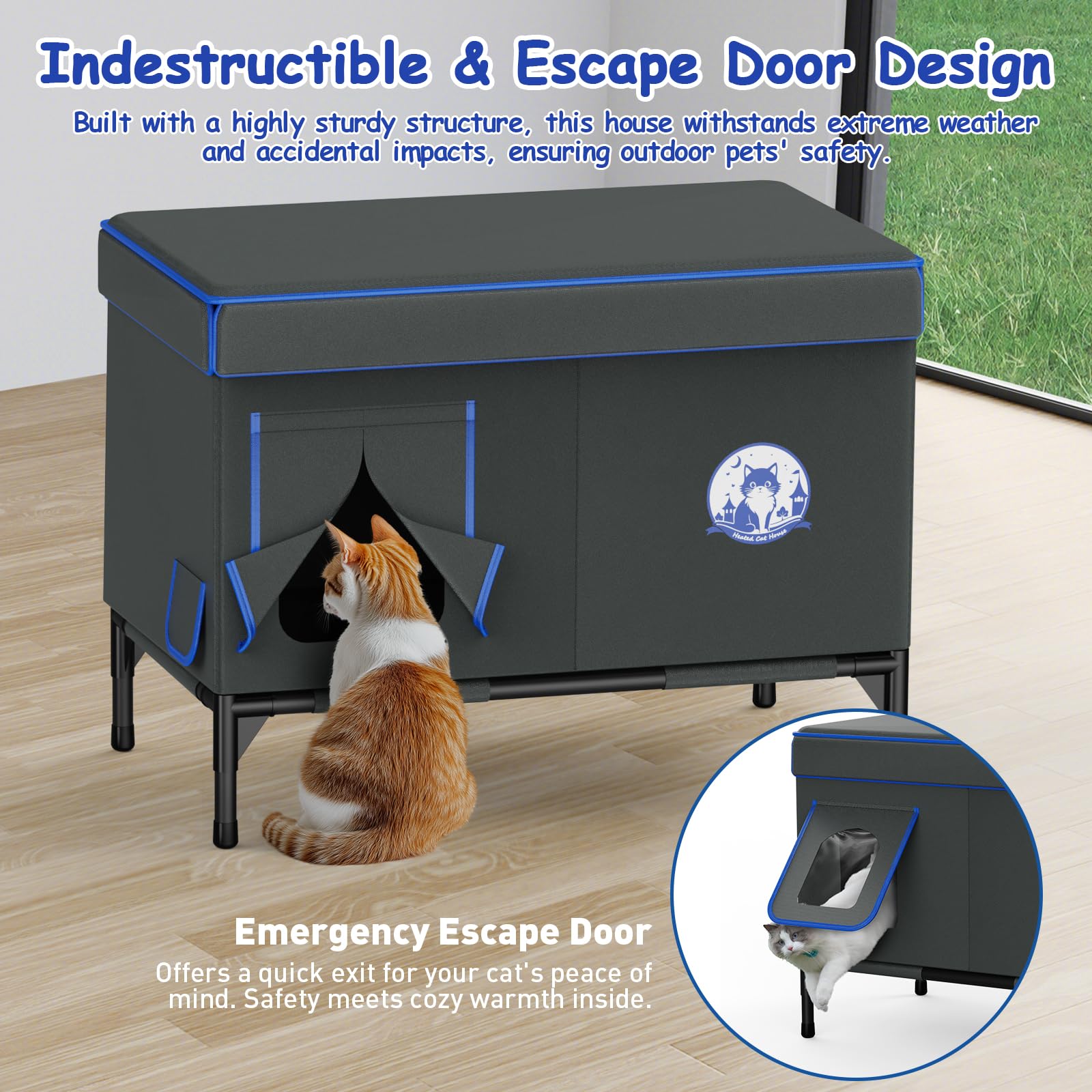 Bexmder heated cat house tool-free assembly for quick setup.