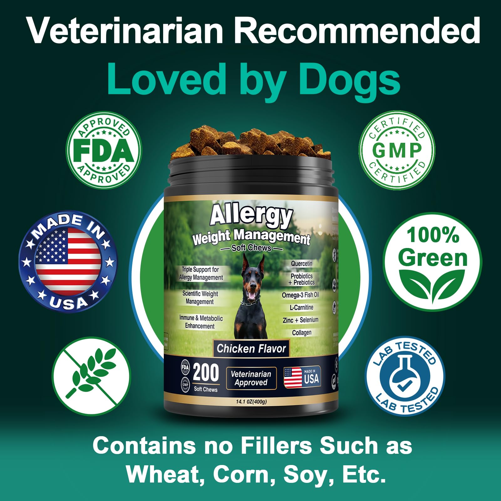 BFDEREN vet-guided all-natural dog formula shown on label.