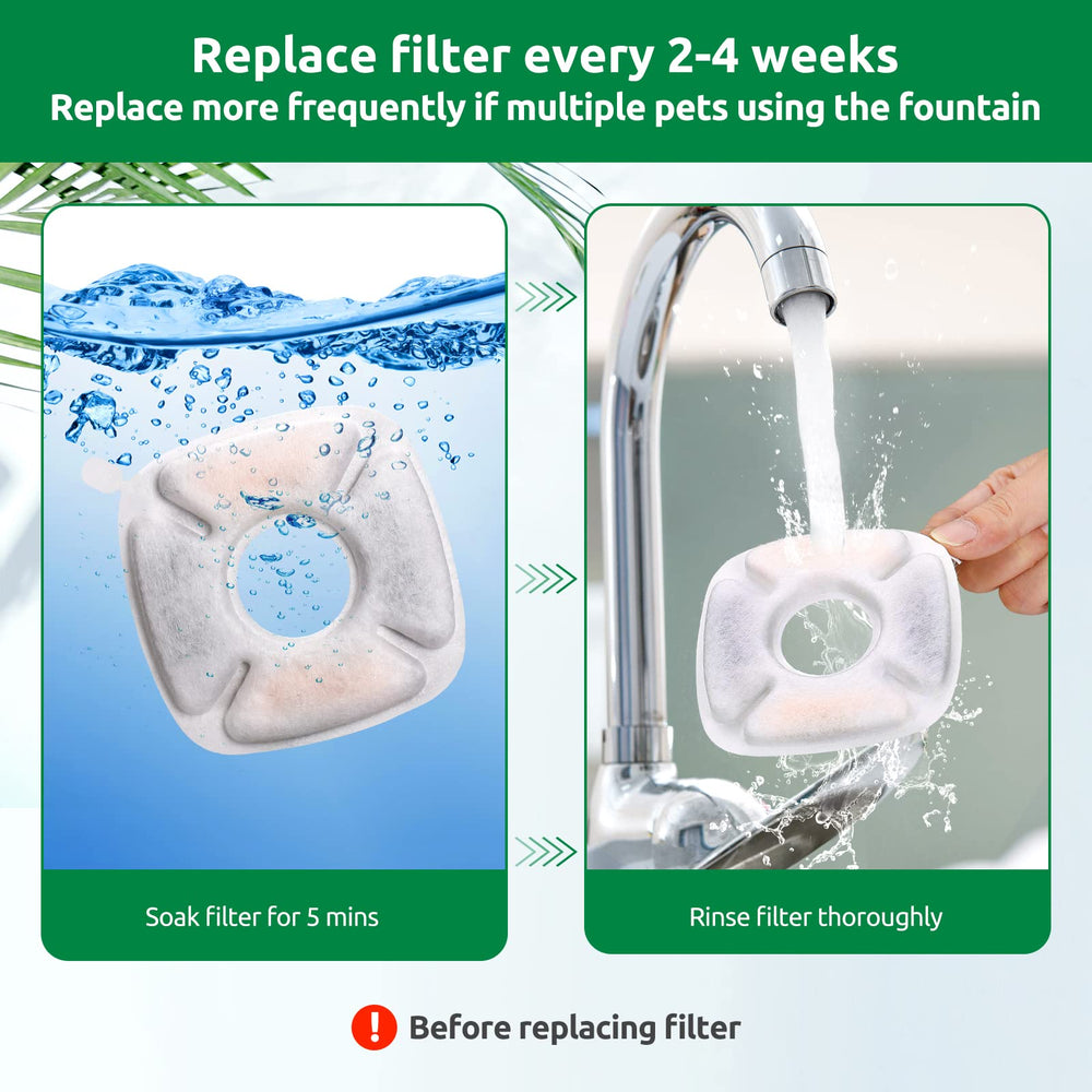 BFLICROY replacement-schedule guidance helps maintain clean water for multiple pets.