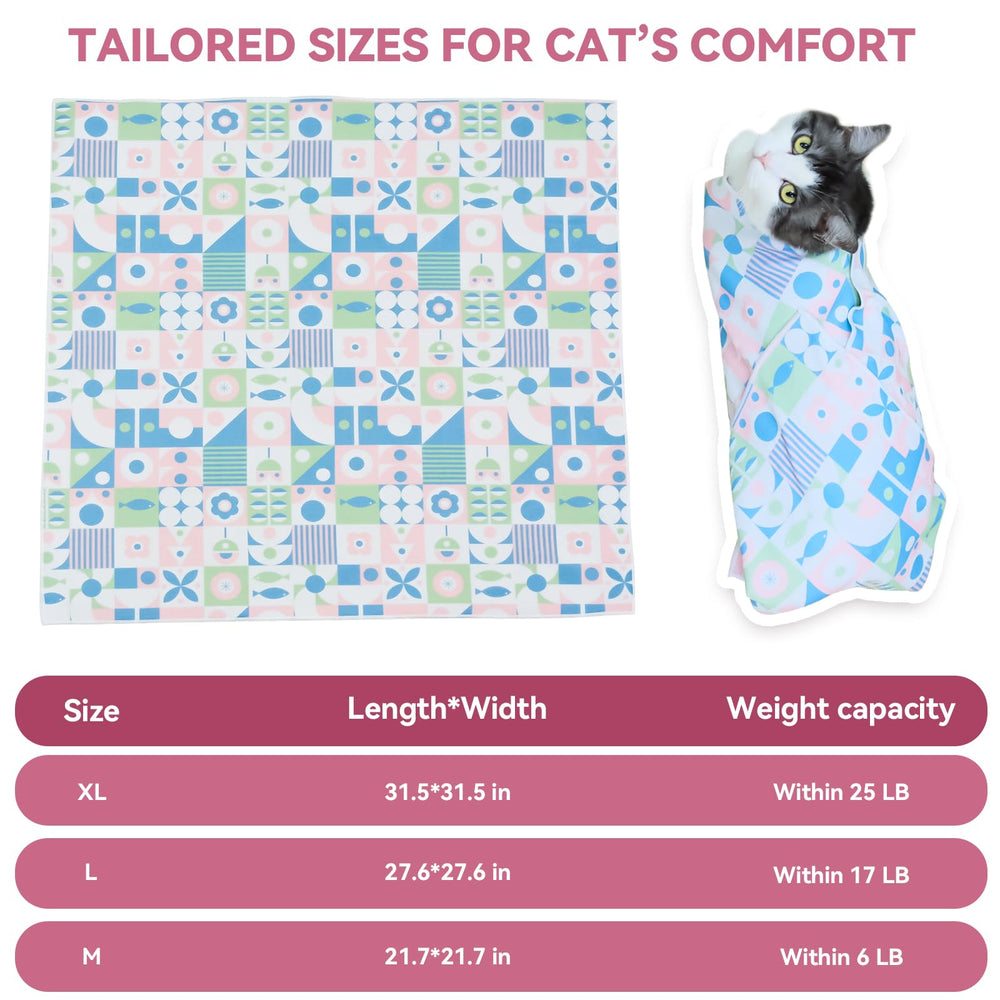 BFNN cat grooming wrap geometric fish XL pattern on wrap.
