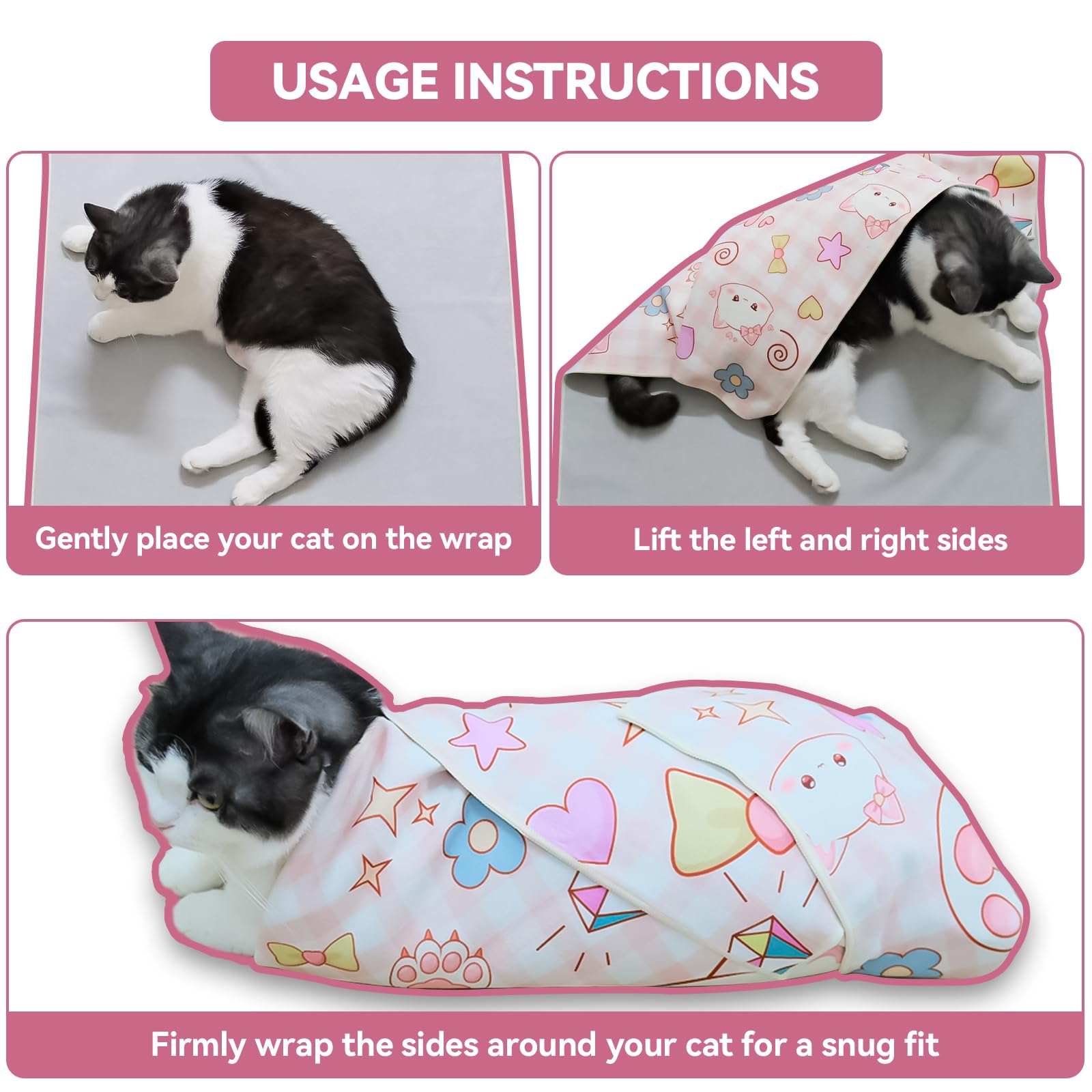 BFNN cat grooming wrap in use during a grooming session.