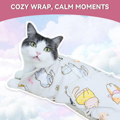 BFNN cat grooming wrap showcasing multi-use for teeth brushing and ear cleaning.