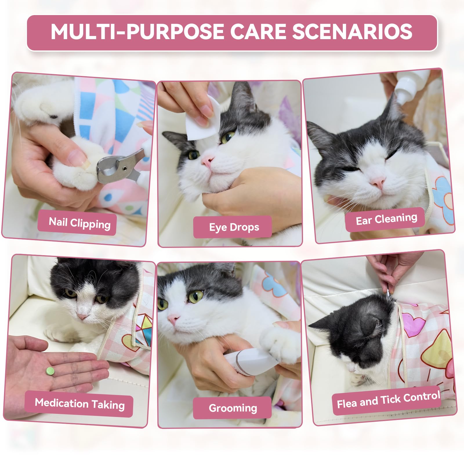 BFNN cat grooming wrap self-adhesive design for easy secure wrapping.