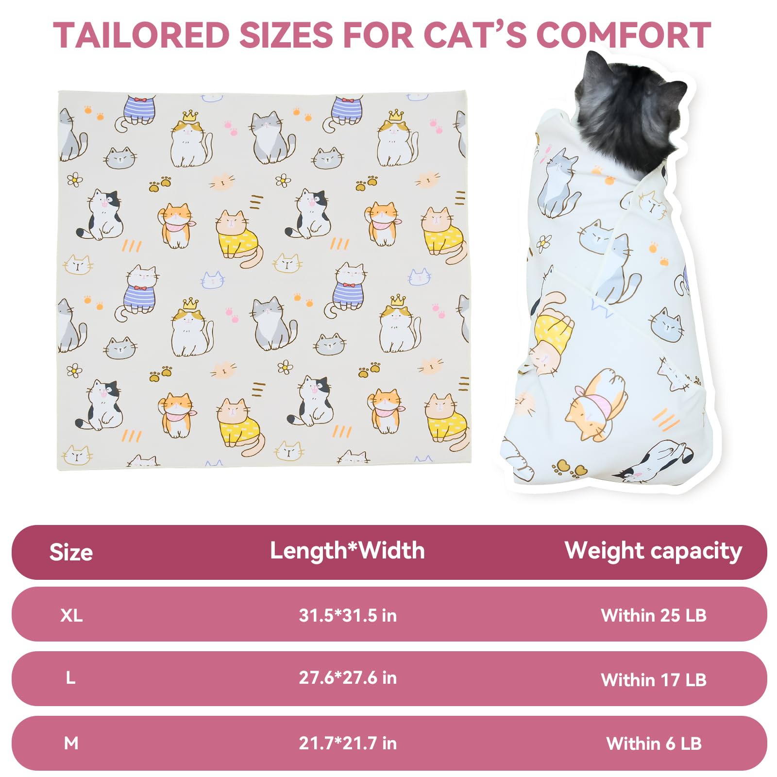 BFNN cat grooming wrap in microfiber texture emphasizing gentle, skin-friendly contact.