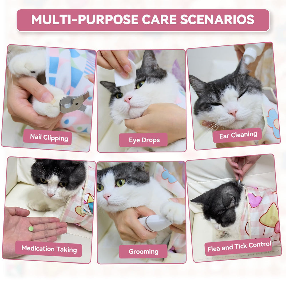 BFNN cat grooming wrap ideal for teeth brushing sessions.