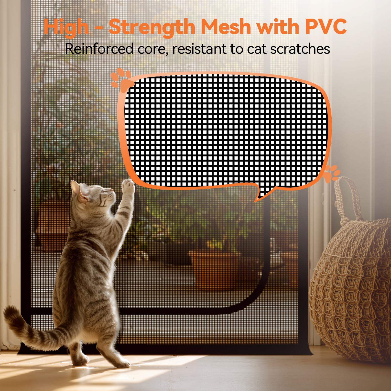 BFNN anti-scratch mesh close-up emphasizes wear resistance for active cats