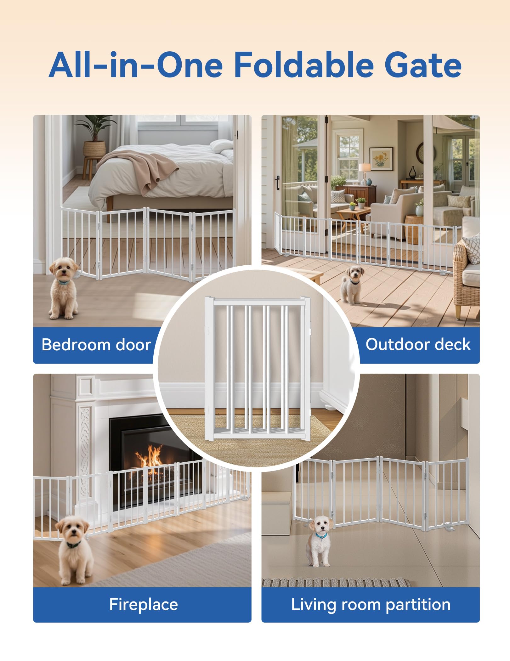 BFNN foldable travel-friendly dog gate folds flat for storage and trips.