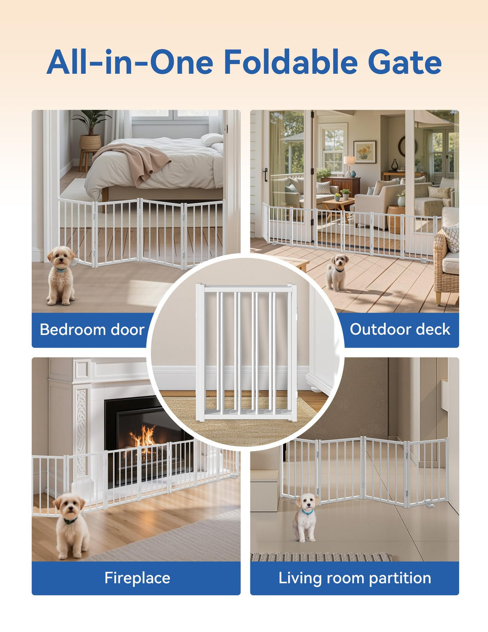 BFNN foldable travel-friendly dog gate folds flat for storage and trips.