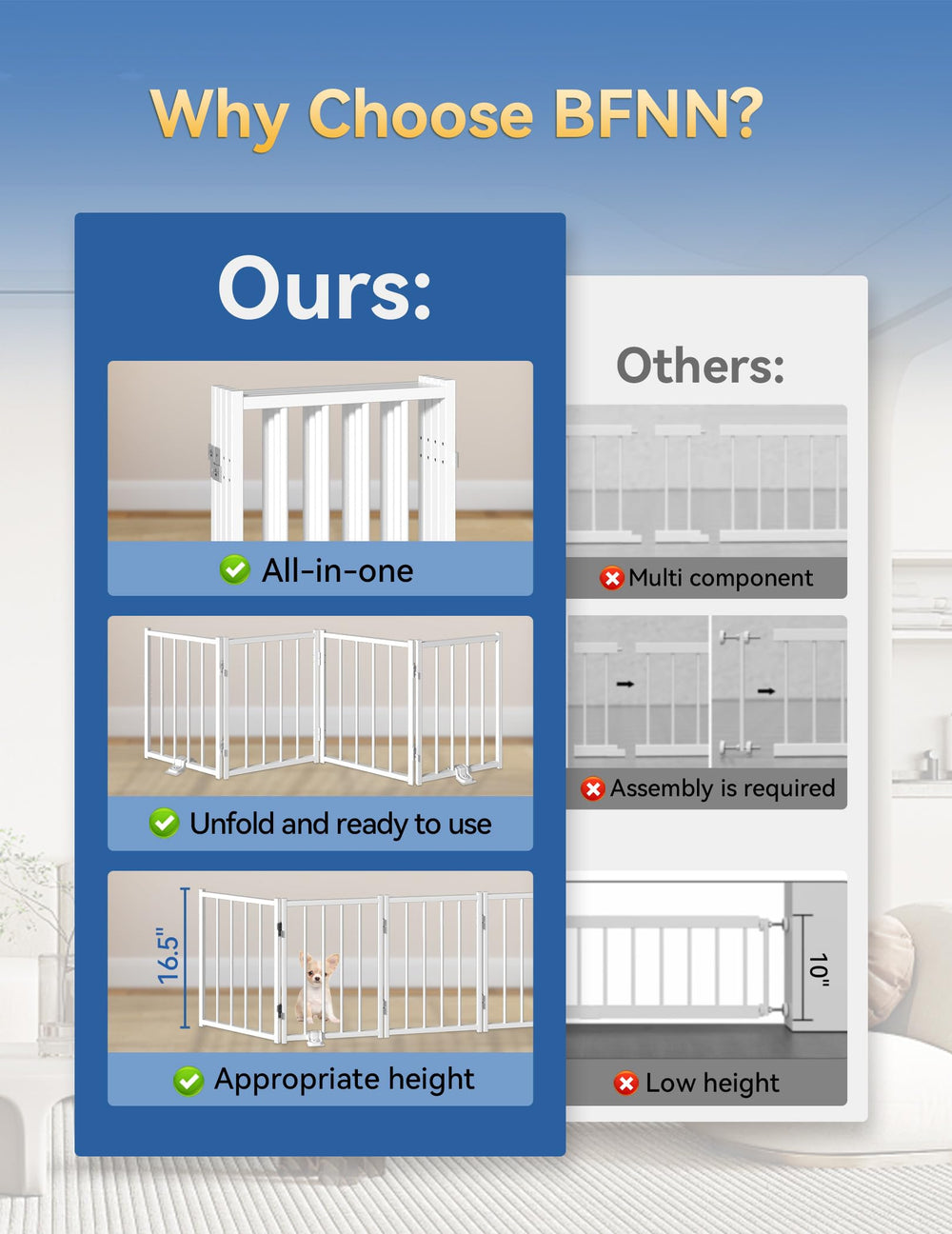 BFNN indoor-outdoor gate fits stairs, doorways, and open spaces.