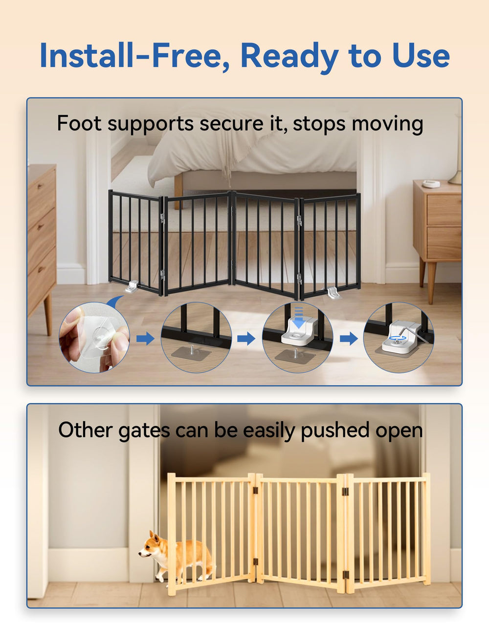 BFNN Metal Short Dog Gate features 3M adhesive-foot support for stability