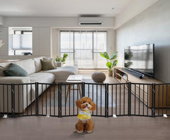BFNN metal short dog gate fully extended across an opening for wider control