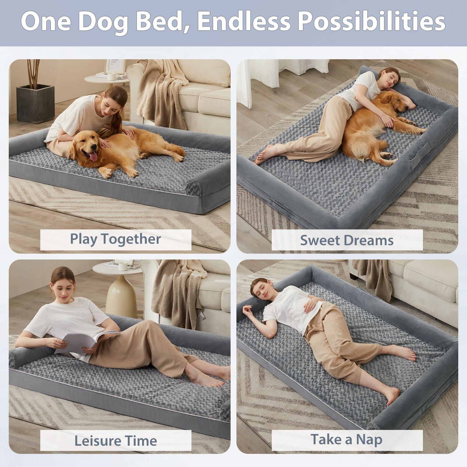 BFPETHOME bed with bolstered sides offers secure wrap-around comfort.