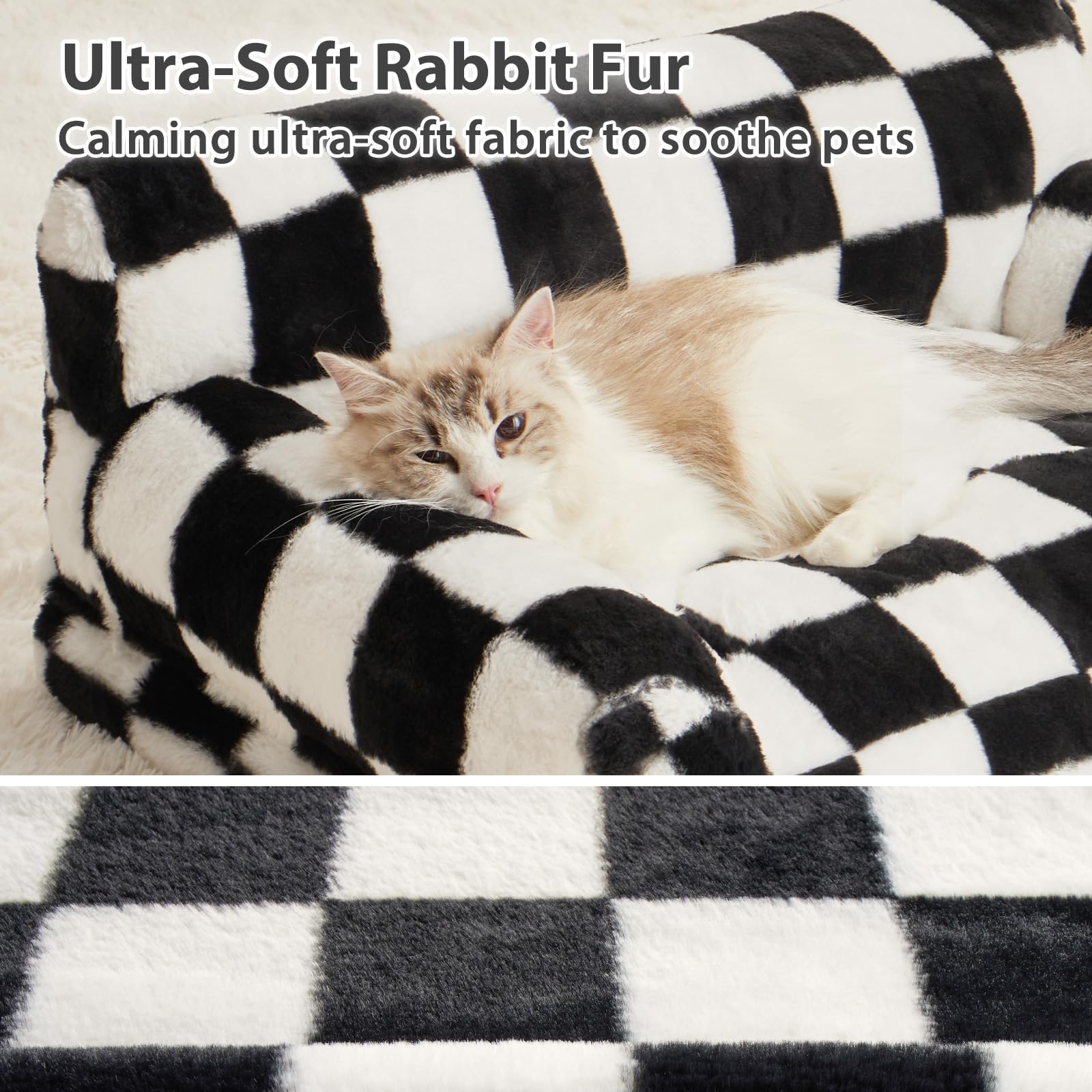 BFPETHOME checkered dog bed side view highlights stylish, cozy design.