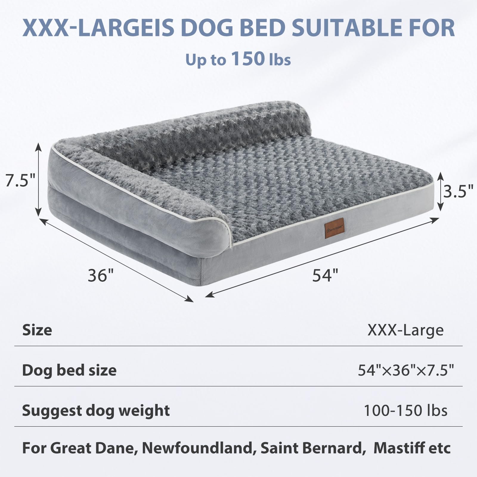 BFPETHOME removable cover zipper image emphasizes easy washing on large dog bed.