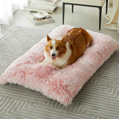 BFPETHOME dog bed plush pink top view for cozy resting.