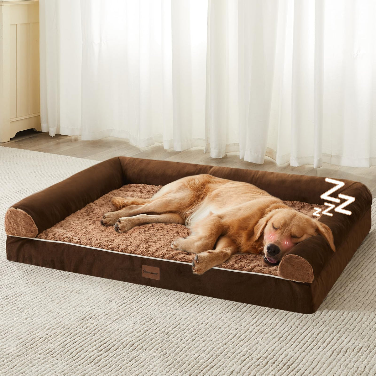 BFPETHOME dog bed rose-pattern plush surface for calming naps