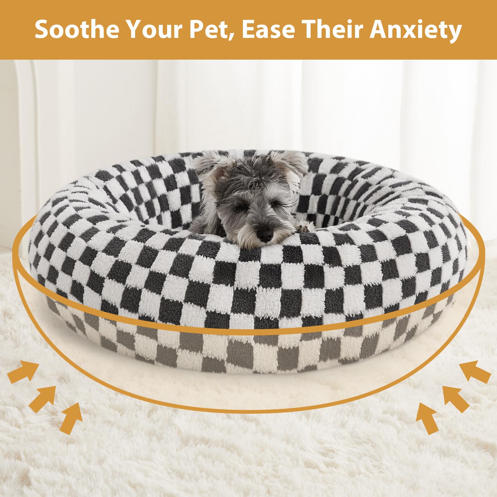 BFPETHOME donut bed round cat bed doubles as puppy lounging spot indoors.