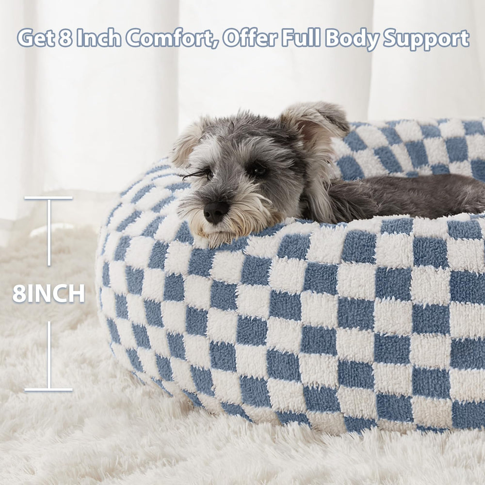 BFPETHOME donut-dog-bed-blue-non-slip-bottom demonstrates secure placement on slick floors.
