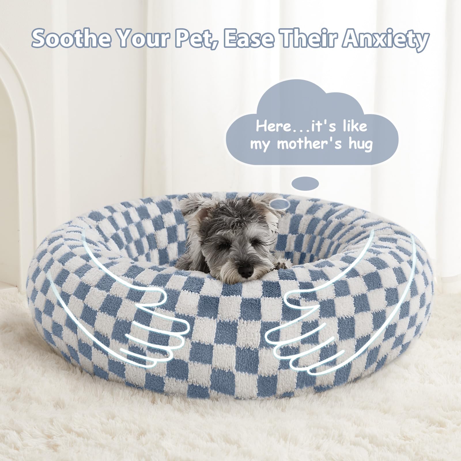 BFPETHOME donut-dog-bed-blue-stylish-decor emphasizes modern look that blends with home decor.