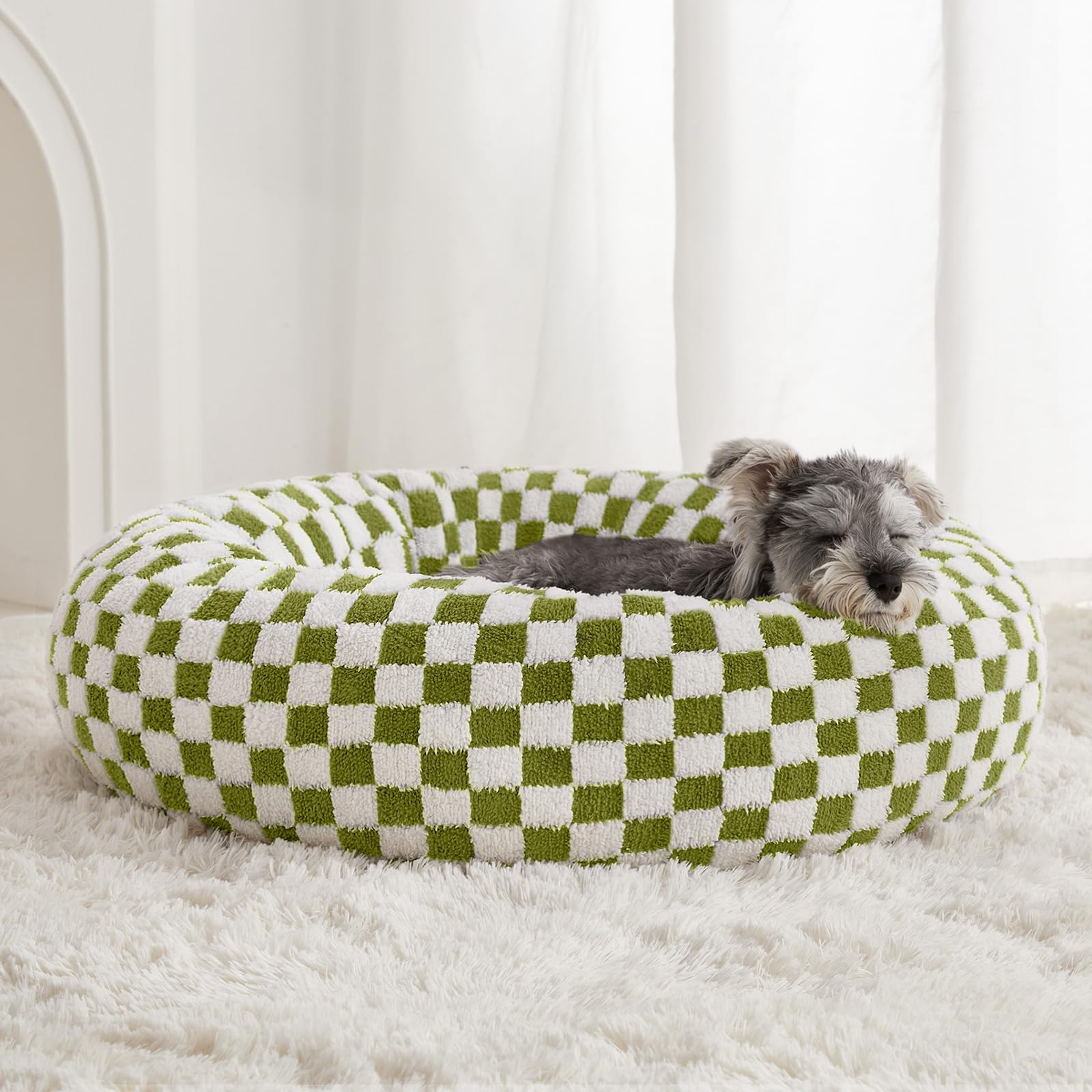 BFPETHOME donut dog bed front view in green for cozy lounging