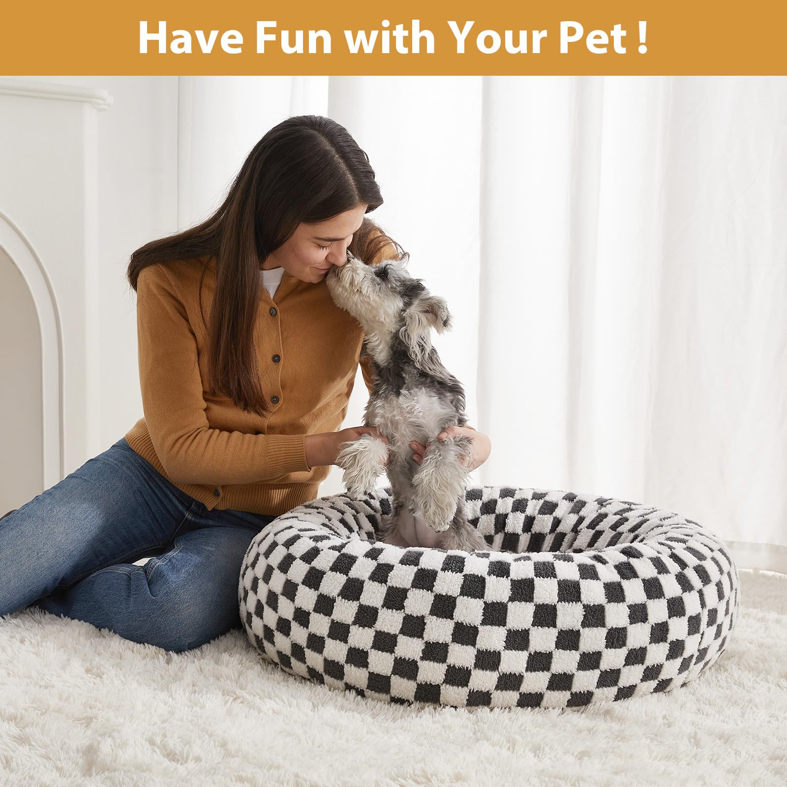 BFPETHOME donut bed features non-slip bottom to stay put on wooden or tile floors.