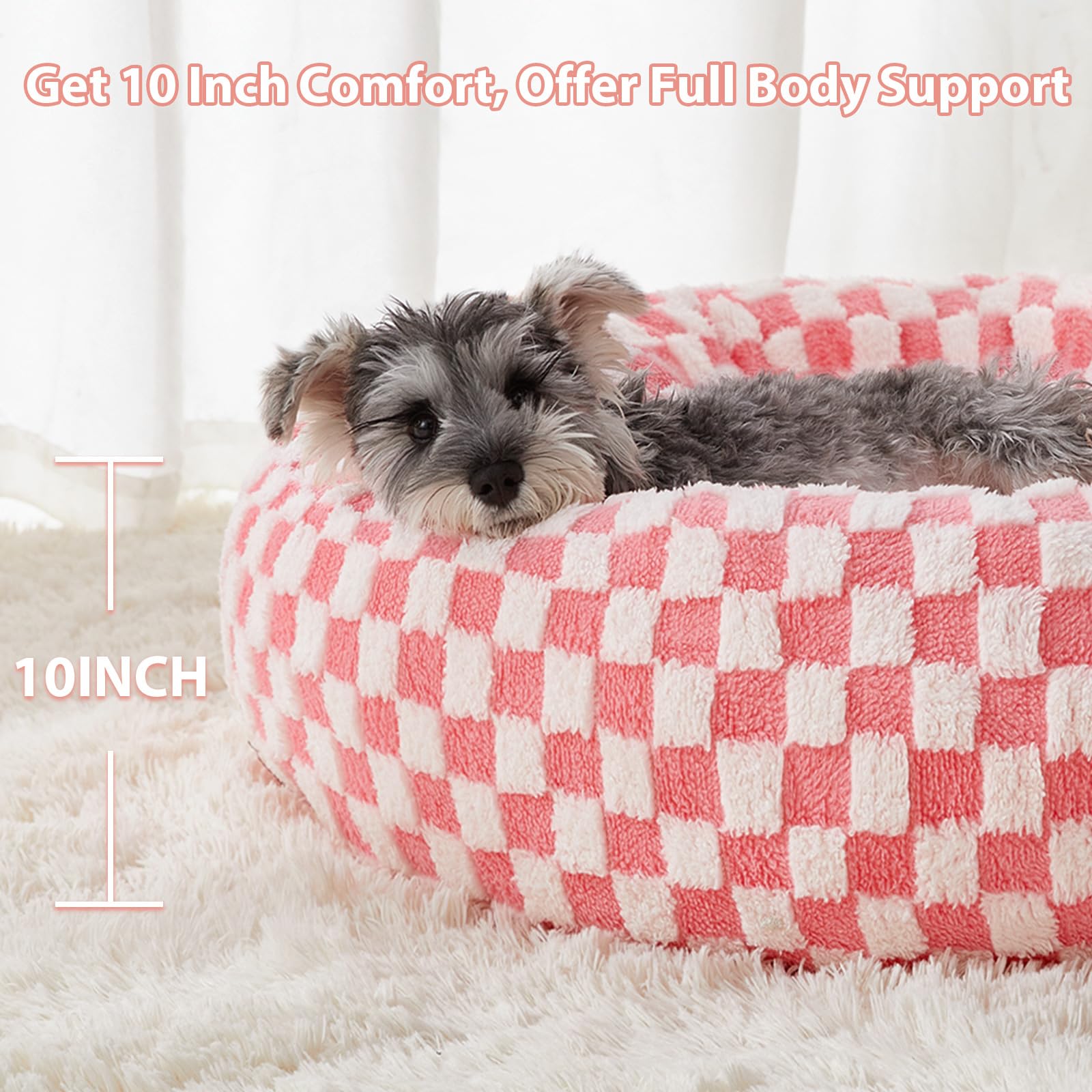 BFPETHOME donut dog bed pink donut-shape close-up emphasizes soft fabric and cloud-like feel