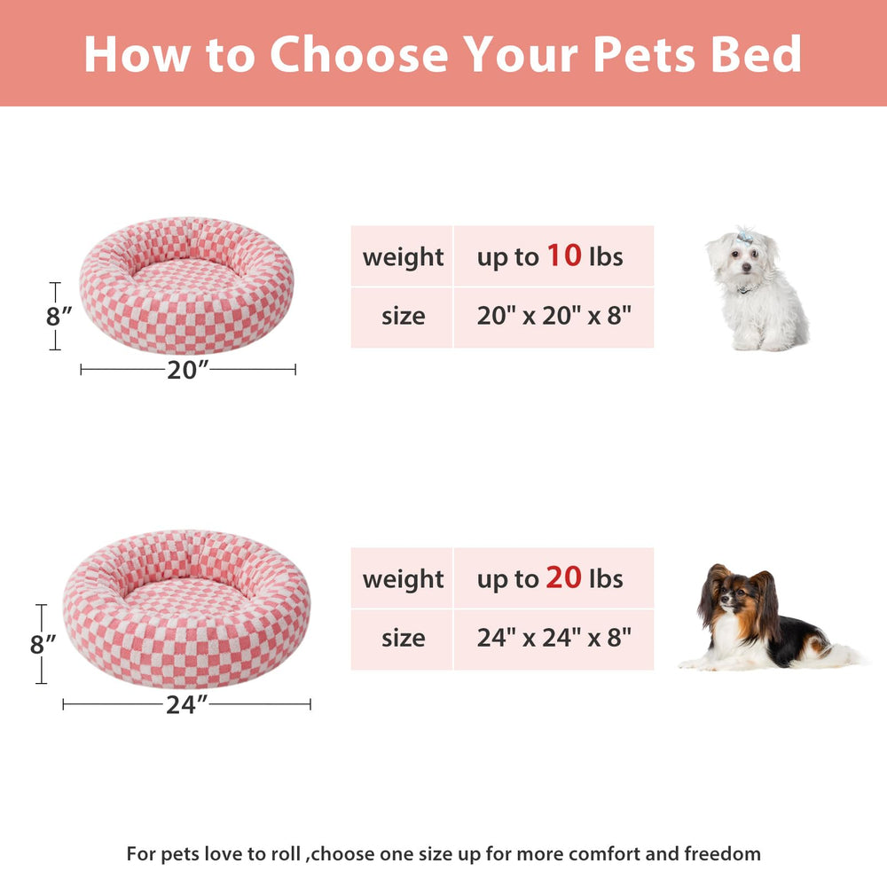BFPETHOME donut bed pink non-slip bottom keeps small dogs secure.