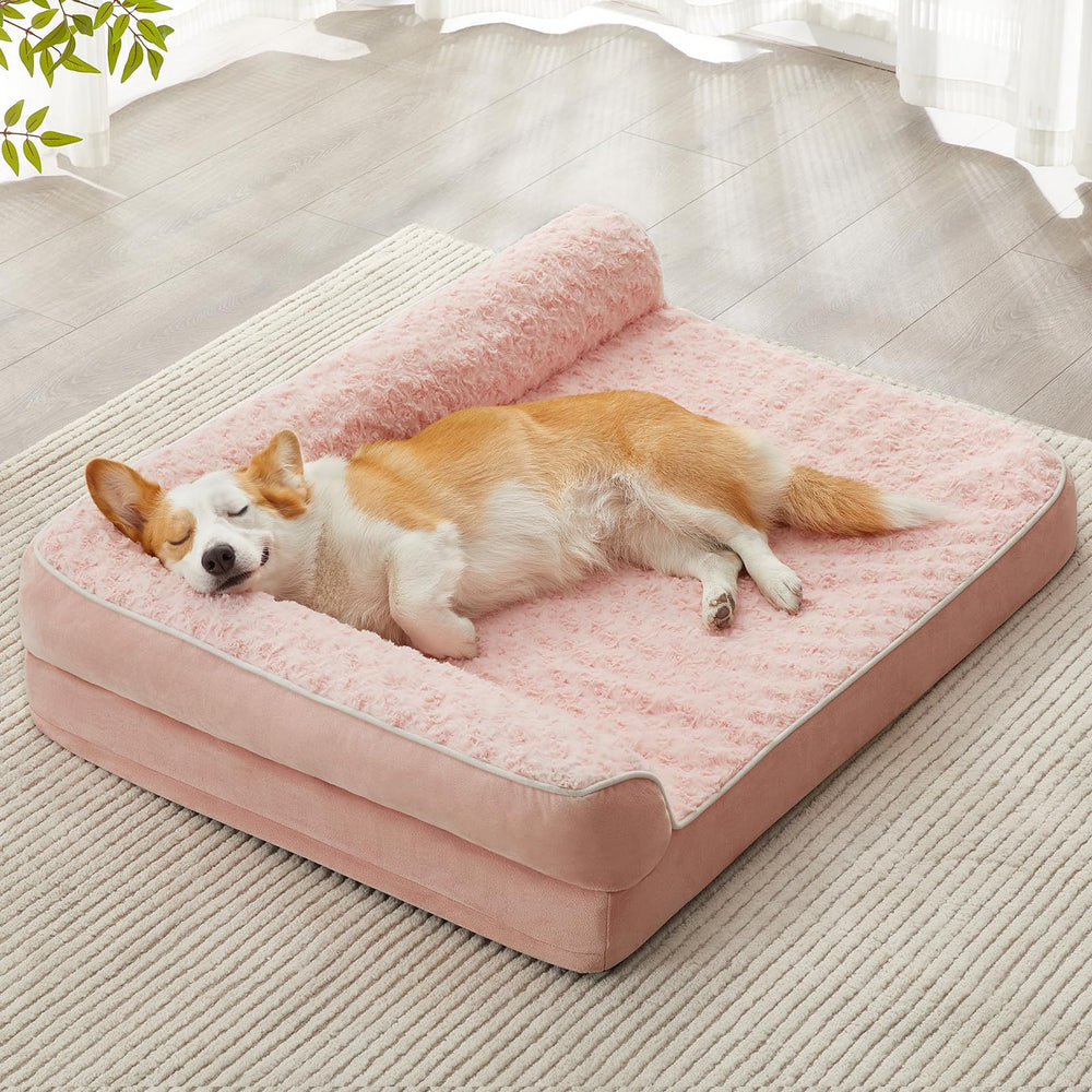 BFPETHOME orthopedic dog bed with pink foam supports joints